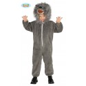 COSTUME CARNEVALE LUPO BAMBINI 3/4 ANNI VESTITO COMPLETO TUTA CON CAPUCCIO PER TRAVESTIMENTI ANIMALI SELVAGGI PREDATORI