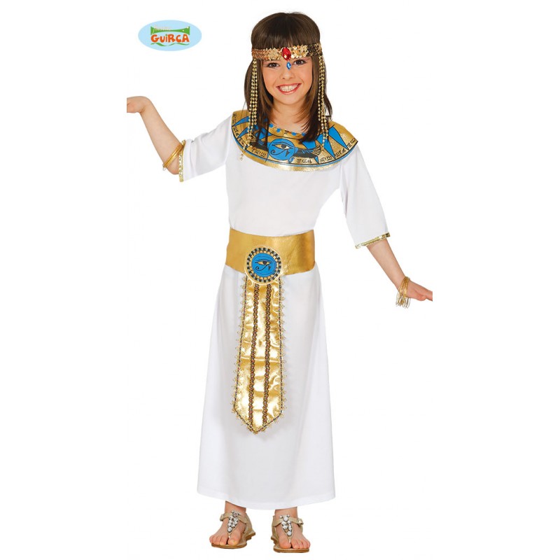 COSTUME CARNEVALE BIMBA EGIZIANA CLEOPATRA 10/12 ANNI VESTITO COPRICOLLO E  CINTURA X TRAVESTIMENTI A TEMA ANTICO EGGITTO - Parole e Pensieri