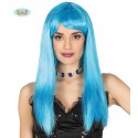 PARRUCCA POP AZZURRA NEON LUNGHA A CASCHETTO PER TRAVESTIMENTI DI CARNEVALE PARTY SCENE E SPETTACOLI A TEMA COD 4062