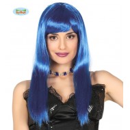 PARRUCCA POP BLU MARE NEON LUNGHA A CASCHETTO PER TRAVESTIMENTI DI CARNEVALE PARTY SCENE E SPETTACOLI A TEMA COD 4063