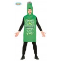 COSTUME CARNEVALE BOTTIGLIA BIRRA CERVEZA TAGL.UN ADULTI SOLO VESTITO VERDE IMBOTTITO COMPLETO DI CAPUCCIO NO ACCESSORI