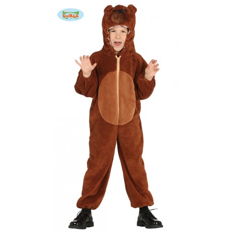 COSTUME CARNEVALE ORSO BRUNO BAMBINI 5/6 ANNI VESTITO COMPLETO TUTA/CAPUCCIO PER TRAVESTIMENTI DI ANIMALI PREDATORI