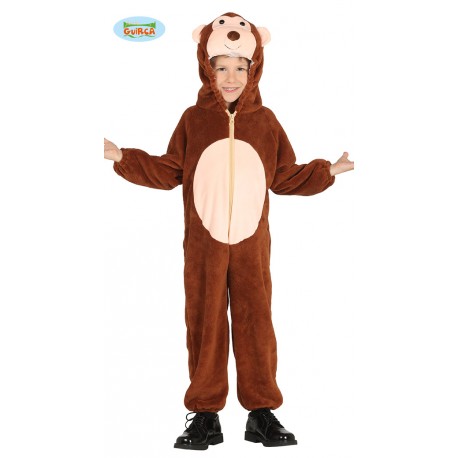 COSTUME CARNEVALE SCIMMIA BAMBINI 3/4 ANNI VESTITO COMPLETO TUTA CON CAPUCCIO PER TRAVESTIMENTI DI ANIMALI DELLA GIUNGLA