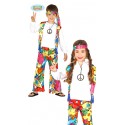 COSTUME CARNEVALE RAINBOW HIPPIE 3/4 ANNI VESTITO COMPLETO DI BANDANA/CAMICIA CON GILET/PANTALONI ANNI 60/70 NO ACCESSOR