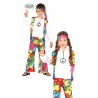 COSTUME CARNEVALE RAINBOW HIPPIE 5/6 ANNI VESTITO COMPLETO DI BANDANA/CAMICIA CON GILET/PANTALONI ANNI 60/70 NO ACCESSOR