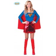 COSTUME CARNEVALE SUPER HERO HEROINA SUPER MAN GIRL ADULTA VESTITO CON MANTELLO TAGLIA S 38/40 NO ACCESSORI