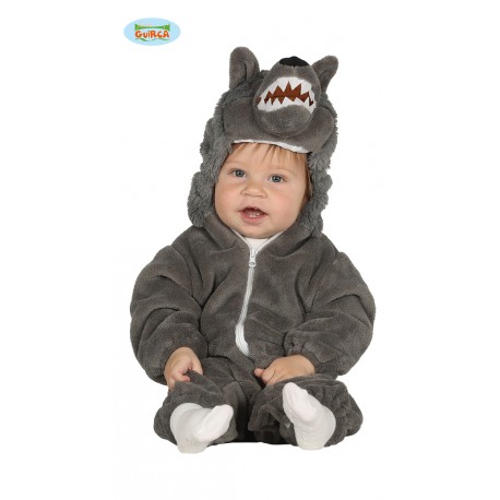 COSTUME BABY LUPO VESTITO TUTA CON CAPUCCIO 6/12MESI PER TRAVESTIMENTI DI CARNEVALE A TEMA ANIMALI FAVOLE NO ACCESSSORI