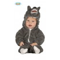 COSTUME BABY LUPO VESTITO TUTA CON CAPUCCIO 6/12MESI PER TRAVESTIMENTI DI CARNEVALE A TEMA ANIMALI FAVOLE NO ACCESSSORI