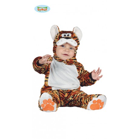 COSTUME CARNEVALE BABY TIGRE BAMBINI 12/24 MESI VESTITO COMPLETO TUTONE CON CAPUCCIO ANIMALI DELLA GIUNGLA NO ACCESSORI