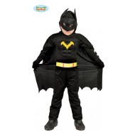 COSTUME CARNEVALE BLACK HERO BATMAN BAMBINO 3/4 ANNI VESTITO COMPLETO DI TUTA CINTURA CAPUCCIO E MANTELLO NO ACCESSORI