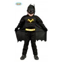 COSTUME CARNEVALE BLACK HERO BATMAN BAMBINO 3/4 ANNI VESTITO COMPLETO DI TUTA CINTURA CAPUCCIO E MANTELLO NO ACCESSORI