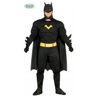 COSTUME CARNEVALE BLACK HERO BATMAN ADULTO TG M VESTITO COMPLETO TUTA/MASCHERA CON MANTELLO E CINTURA NO ACCESSORI