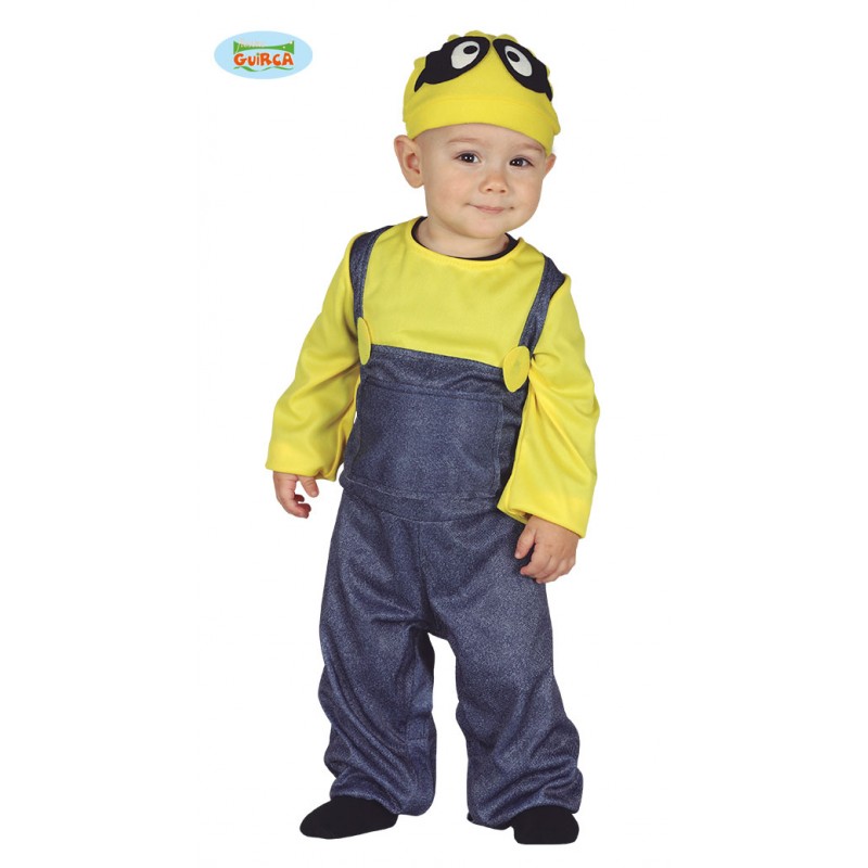 COSTUME CARNEVALE MINATORE BABY 12 24 MESI MINIONS VESTITO COMPLETO MONOTUTA CON MAGLIA CAPPELLO CON OCCHI NO ACCESSORI Parole e Pensieri