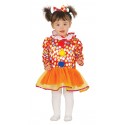 COSTUME CARNEVALE PAYASITA PAGLIACCIO CLOWN BAMBINA 6/12 MESI VESTITO COMPLETO CERCHIETTO E FIOCCO NO ACCESSORI C.10095