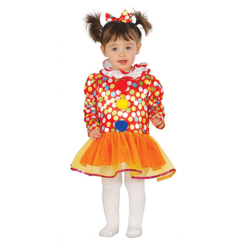 COSTUME CARNEVALE PAYASITA PAGLIACCIO CLOWN BAMBINA 12/24 MESI VESTITO  COMPLETO CERCHIETTO E FIOCCO NO ACCESSORI C.10096 - Parole e Pensieri