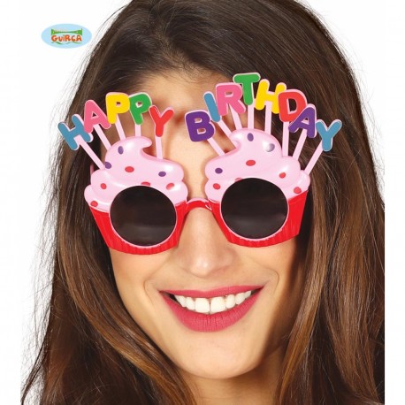 OCCHIALI PLASTICA ROSA A FORMA DI DOLCE CON SCRITTA HAPPY BIRTHDAY PER FESTE E PARTY DI COMPLEANNI VARI COD.7096 GUIRCA