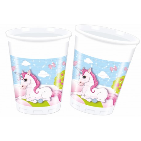 UNICORNO CASTELLO BICCHIERI IN PLASTICA PZ.8 DECORAZIONI PER FESTE