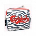 TRACOLLA CARLSBERG JUNGLE FANTASY ZEBRA 30X35 CM.BLU CON BORDATURA BIANCA E SCRITTA ROSSA