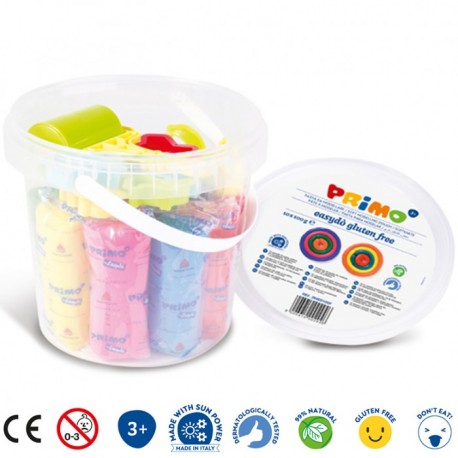 SECCHIELLO EASY DO" 10 COLORI DA 100 GR CADAUNO PASTA SOFFICE DA MODELLARE+ 14 FORMINE E MATTARELLO