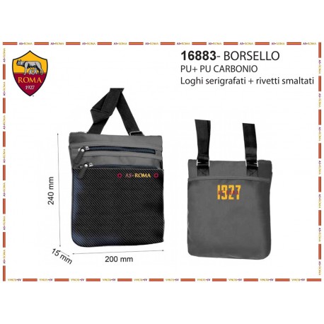 BORSELLO TRACOLLA UOMO AS ROMA ORIGINAL 22X17X4CM NERO 100%PU PRODOTTO UFFICIALE IMMA SPA ITALY