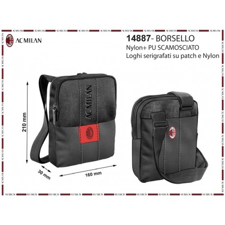 BORSELLO TRACOLLA UOMO AC MILAN ORIGINAL 21X17X3CM NERO 100%PU/PL PRODOTTO UFFICIALE IMMA SPA ITALY