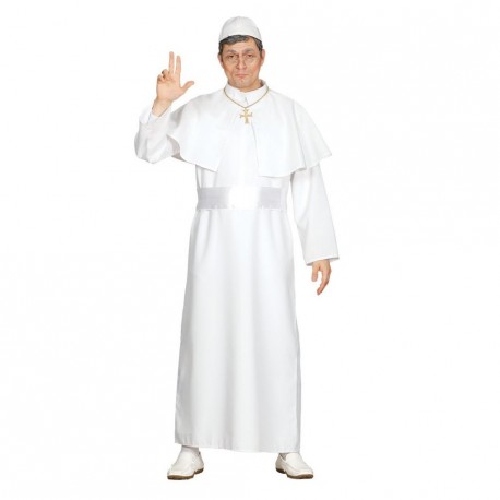 COSTUME CARNEVALE BIANCO SANTISSIMO PAPA VESTITO TAGLIA XL COMPLETO PAPALINA/TONACA/CINTURA/COPRISPALLE NO ACCESSORI