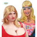 PARRUCCA BIONDA GLAMOUR CON FASCIA ANNI 70 PER TRAVESTIMENTI DI CARNEVALE E PARTY A TEMA IPPYE FIGLI DEI FIORI COD.4543