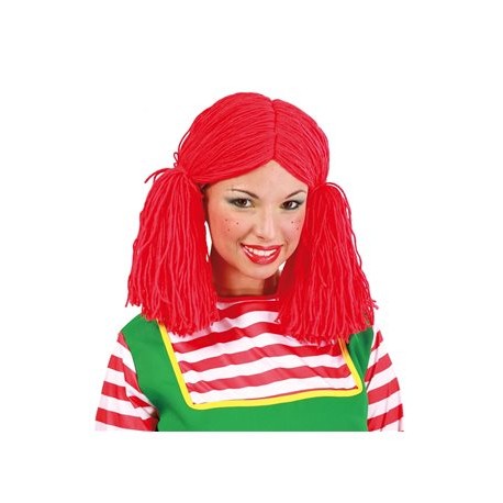 PARRUCCA CLOWN ROSSA TIPO LANA PER TRAVESTIMENTI DI CARNEVALE PARTY E SPETTACOLI A TEMA TIPO PIPPICALZELUNGHE O PAGLIACC
