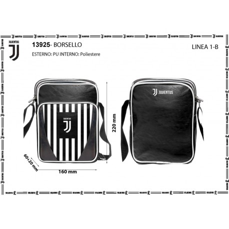 BORSELLO TRACOLLA FC JUVENTUS 23X19X5CM NERA A STRISCIE BIANCONERE TASCA CON ZIP ESTERNA +1 INTERNA PRODOTTO UFFIC.100%P