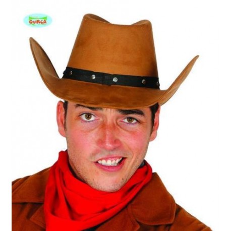 CAPPELLO COW BOY LUSSO 39CM CON FASCIA SOMBRERO SCAMOSCIATO PER TRAVESTIMENTI DI CARNEVALE E SPETTACOLI A TEMA WESTERN