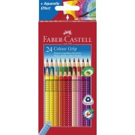 ASTUCCIO CARTONE 24 MATITE COLOR GRIP + AQUARELLE EFFECT PASTELLI LEGNO COMPLETAM.ACQUARELLABILI FABER CASTELL GERMANY