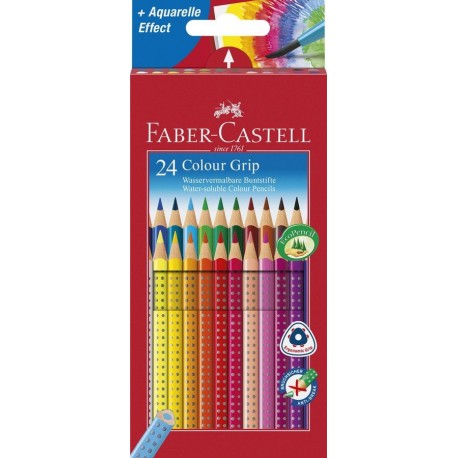 ASTUCCIO CARTONE 24 MATITE COLOR GRIP + AQUARELLE EFFECT PASTELLI LEGNO COMPLETAM.ACQUARELLABILI FABER CASTELL GERMANY