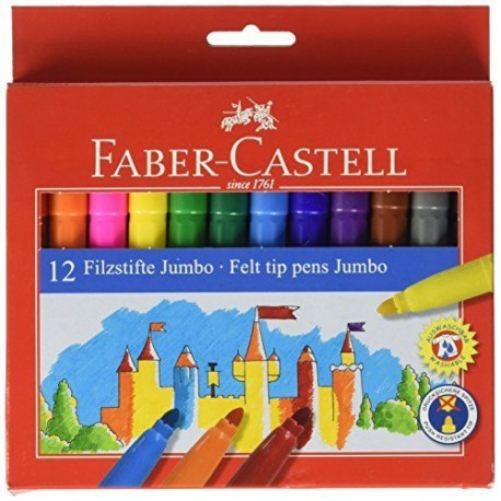 ASTUCCIO 12 PENNARELLI JUMBO CASTELLO A FIBRA RESISTENTI LAVABILI SULLA MAGGIOR PARTE DEI TESSUTI FABER CASTELL GERMANY