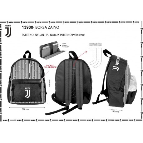 ZAINO AMERICANO FC JUVENTUS ORIGINAL SCUOLA E VIAGGIO 42X30X12CM PRODOTTO UFFICIALE 80%PL 20%PU DISTRIBUI.DA IMMA ITALY