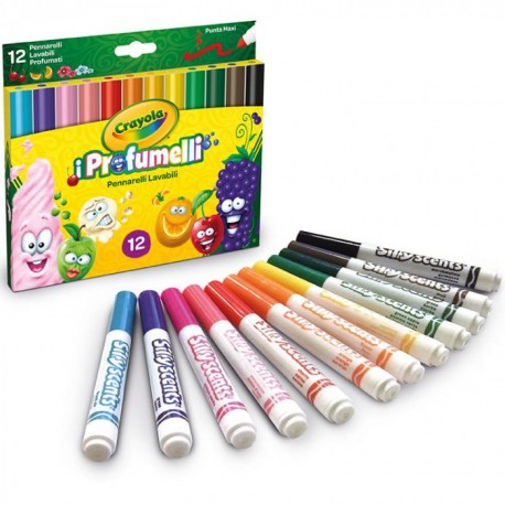 I PROFUMELLI ASTUCCIO 12 COLORI PENNARELLI PUNTA MAXI LAVABILI PROFUMATI ALLA FRUTTA QUALITÀ GARANTITA CRAYOLA