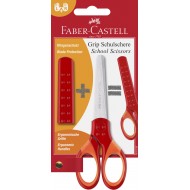 FORBICE SCUOLA GRIP ROSSA PER DESTRIMANI E MANCINI LAME ARROTONDATE CON COPRILAMA IMPUGNATURA SOFT GRIP FABER CASTELL