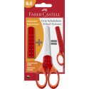 FORBICE SCUOLA GRIP ROSSA PER DESTRIMANI E MANCINI LAME ARROTONDATE CON COPRILAMA IMPUGNATURA SOFT GRIP FABER CASTELL