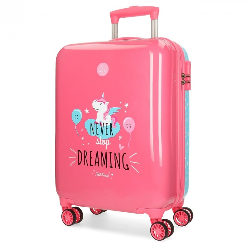 TROLLEY ABS 4 RUOTE ROLL ROAD ROSA UNICORN CORAL FIORI VALIGIA BAGAGLIO A  MANO 37X55X20CM DOPPIA CHIUSURA A COMBINAZIONI - Parole e Pensieri
