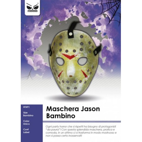 MASCHERA HORROR BAMBINI PVC CON ELASTICO PER TRAVESTIMENTI DI HALLOWEEN CARNEVALE E PARTY A TEMA JASON MOSTRO ASSASSINO