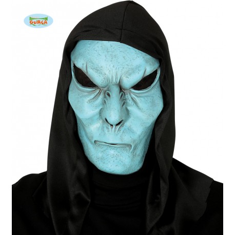 MASCHERA CON CAPUCCIO MOSTRO ALIENO AZZURRO RETTILE PER TRAVESTIMENTI DI HALLOWEEN/CARNEVALE E PARTY A TEMA HORROR