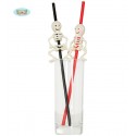 DRINKING STRAWS BLISTER 4 CANNUCCE 28CM ROSSE E NERE CON SCHELETRO ARTICOLI PER ADDOBBI HALLOWEEN E PARTY A TEMA HORROR