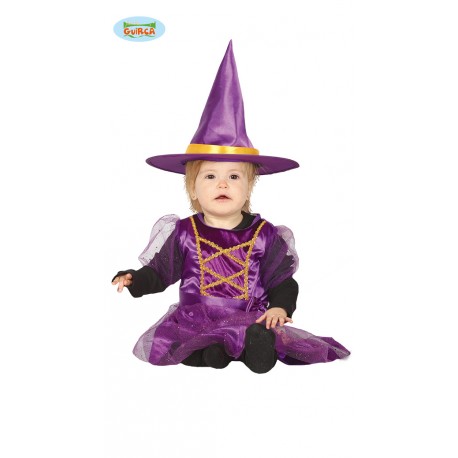 COSTUME STREGA BABY 6/12 ALTEZZA 80/86CMMESI VESTITO E CAPPELLO PER TRAVESTIMENTI DI HALLOWEEN E CARNEVALE NO ACCESSORI