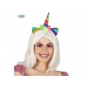 DIADEMA CERCHIETTO BABY UNICORNO 15CM CON ORECCHIE E PELO MULTICOLOR PER FESTE A TEMA E TRAVESTIMENTI DI CARNEVALE