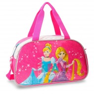 BORSA DA VIAGGIO CON TRACOLLA PRINCIPESSE DISNEY 44X25X22CM FUCSIA STAMPA A RILIEVO PVC IDEALE PER PALESTRA E PISCINA