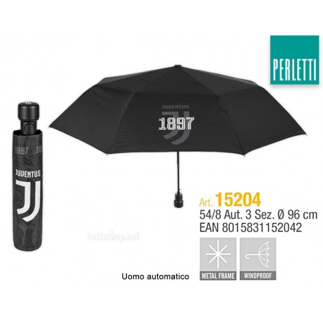 OMBRELLO MINI AUTOMATICO ANTIVENTO 29CM.CHIUSO FC JUVENTUS OFFICIAL PRODUCT DISTRIBUITO DA PERLETTI ITALY