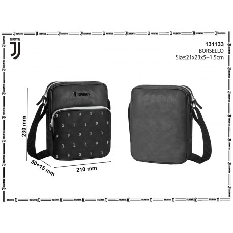 BORSELLO TRACOLLA UOMO FC JUVENTUS 23X25X5CM NERO CON J BIANCHE SU TASCA CON ZIP 100%PL PRODOTTO UFFICIALE IMMA ITALY