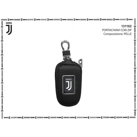 PORTACHIAVI IN VERA PELLE CON ZIP FC JUVENTUS PRODOTTO UFFICIALE 9X5X2CM NERO CON MOSCHETTONE LOGO CENTRALE IMMA ITALY