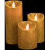 SET 3 CANDELE ORO LED 10/12/18X7,5CM RICOPERTA IN CERA CON TELECOMANDO FIAMMA OSCILLANTE DURA 150 ORE TIMER 30 GIORNI