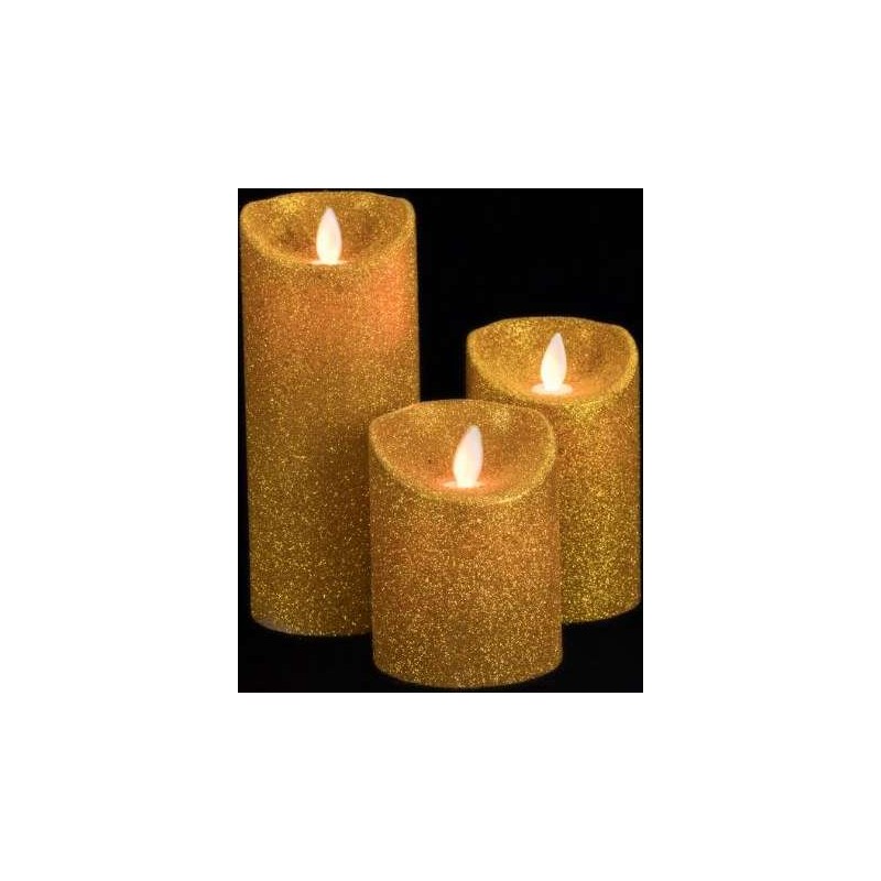 SET 3 CANDELE ORO LED 10/12/18X7,5CM RICOPERTA IN CERA CON TELECOMANDO  FIAMMA OSCILLANTE DURA 150 ORE TIMER 30 GIORNI - Parole e Pensieri