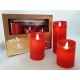 SET 3 CANDELE ROSSE LED 10/12/18X7,5CM RICOPERTA IN CERA CON TELECOMANDO FIAMMA OSCILLANTE DURA 150 ORE TIMER 30 GIORNI